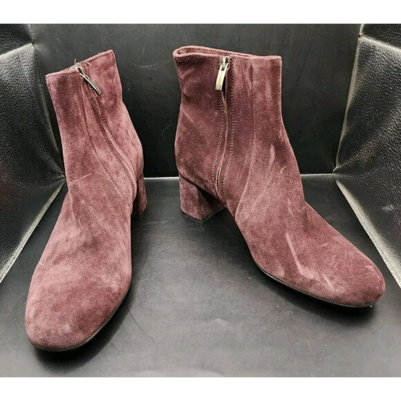 LA CANADIENNE Women's 9M JoJo Ankle Boots Suede Bordo Maroon Burgundy $525 - Picture 1 of 10